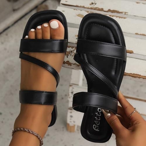 Yolimok Summer Slippers Women 2026 Strap Sandals Dressy Flat Slip On Ladies Slippers Comfortable Memory Foam Vegan Leather Slides Casual Holiday Essentials Travel Dress Comfy Lightweight Beach Shoes — view 2
