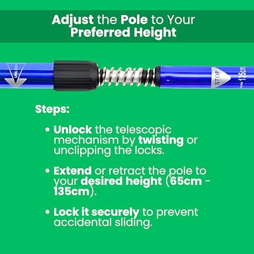 ADEPTNA 1 Pair Premium Telescopic Hiking Poles - Lightweight and Durable Aluminium Alloy Construction for Ultimate Outdoor Performance or general walking - Adjustable Height 65cm - 135cm — view 5