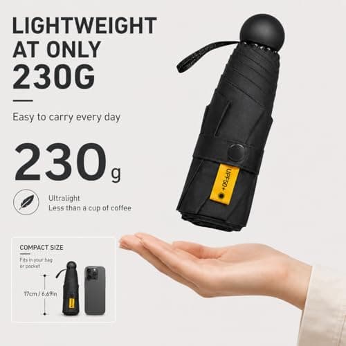 Mini Folding Umbrella with Case, Pocket Sized Lightweight Portable Umbrella, Light Compact Rain Umbrella for Travel Outdoor Daily Use, Small Sun Rain Pocket Umbrella for Girls and Women men (Black) — view 3