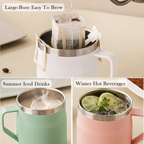 YueXing 450ml Stainless Steel Coffee Mug with Lid and Handle – Wide-Mouth Easy-Clean Desk Mug for Home or Office (Blue) — view 5