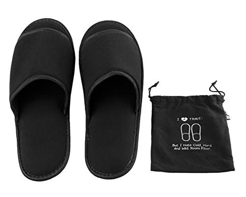 Portable Travel Open Toe Sandals Cotton Spa Hotel Slippers Non-disposable Guest Indoor House Trip (Black, UK Footwear Size System, Adult, Men, Numeric, Medium, 8)