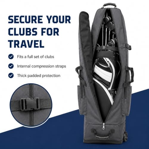 Golf Travel Bags with Wheels, 1200D Heavy Duty Oxford Wear-Resistant with Extra Storage Bag, Lightweight & Portable Golf Club Travel Cover for Airlines Easy Storage，Grey：Upgrade — view 4