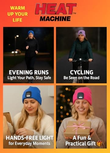 Heat Machine Mens Ladies USB-C Rechargeable LED Beanie – Warm Winter Knit Hat for Walking, Running, Cycling, Camping & Outdoor Work – Camping Flashlight (Lavender, S-M) — view 3