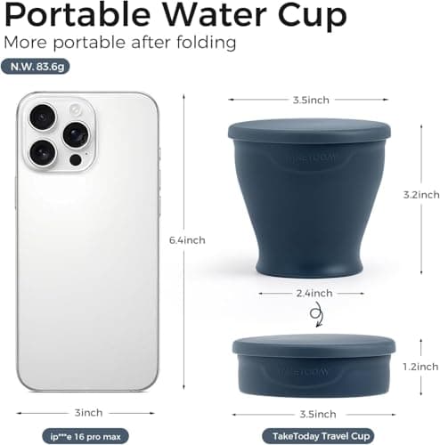 TakeToday Collapsible Silicone Travel Mug, BPA Free with Lid & Waterproof Bag - Tumbler Set for Camping, Outdoor and International Travel (8.4 oz, Charcoal) — view 6