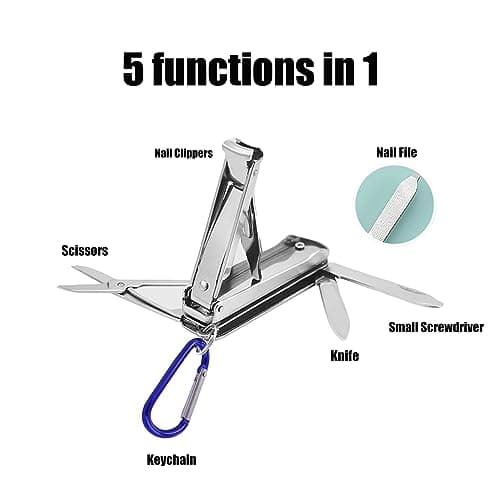 5in1 Multi Tool Nail Clippers,Ultra Slim Foldable Multifunctional Pocket Nail Cutter With Nail File,Nose Hair Scissors,Screwdriver,Key Chain,Portable Mini Multi Nail Clippers for Travel,Hiking,Camping — view 3