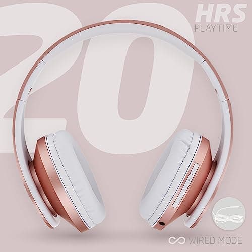 PowerLocus Bluetooth Over-Ear Headphones, Wireless Stereo Foldable Headphones Wireless and Wired Headsets with Built-in Mic, Micro SD/TF, FM for iPhone/Samsung/iPad/PC (Rose Gold) — view 6