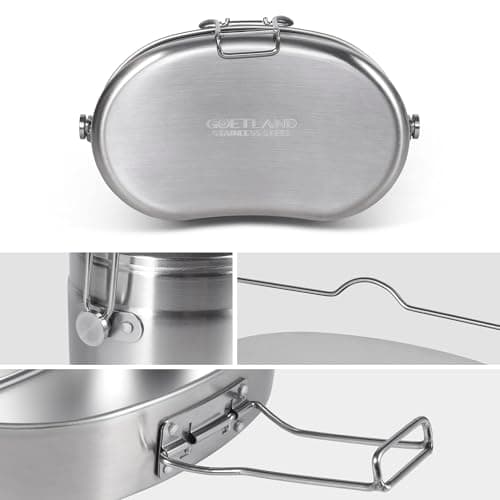 Goetland 3 Pieces German Style M31 Military Mess Kit Mess Tin 304 Stainless Steel Backpacking Cookware Set Camping Pot Pan Set — view 5