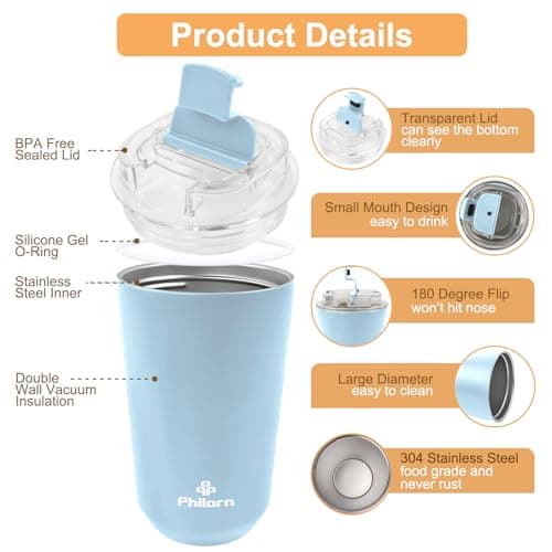 Philorn Coffee Cup, 13 oz/380 ml Insulated Travel Mug — view 3
