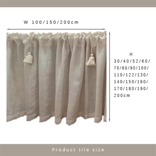 GUAWJRZDP Retro cotton and linen short curtains, curtains under the sink, Nordic style door curtain, shading and ventilation, tassel decoration, rod installation, one piece (Size: W150XH80(CM)) — view 6