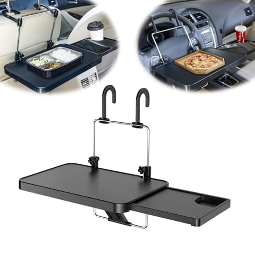 Car Steering Wheel Table - Multi-function Car Table for Laptop, Car Travel Accessories for Long Trips, Vehicle Seat Backseat Headrest Table Desk for Food Cup Holder, Car Tray Table for Kids Adults