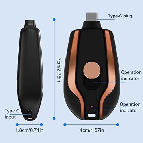 Keyring Power Bank 1500mAh Mini Power Emergencies Pod Keychain Portable Charger Ultra-Compact Fast Charging Key Chain Phone Charger Type-C Mini Power Emergency Charger for Android — view 2