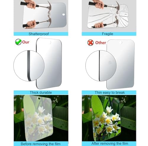 DFLLLO Shaving Mirror Shower Travel for Camping Children's Bathroom Hanging Small Frameless 6 x 4inch Includes 1 Adhesive Hook, 15x10 (Pack of 2) — view 5