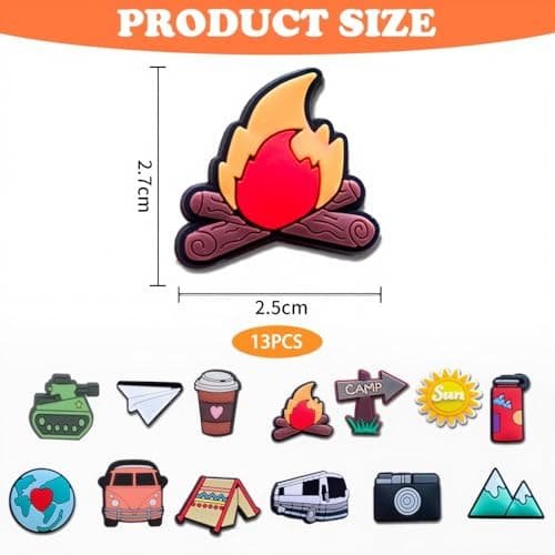 Spunklad 13Pcs Camping Shoe Charms Decoration for Croc Clog Sandals, Outdoors Travel Croc Charms Accessories for Boys Girls Teens Adults Men Women Party Favor — view 2
