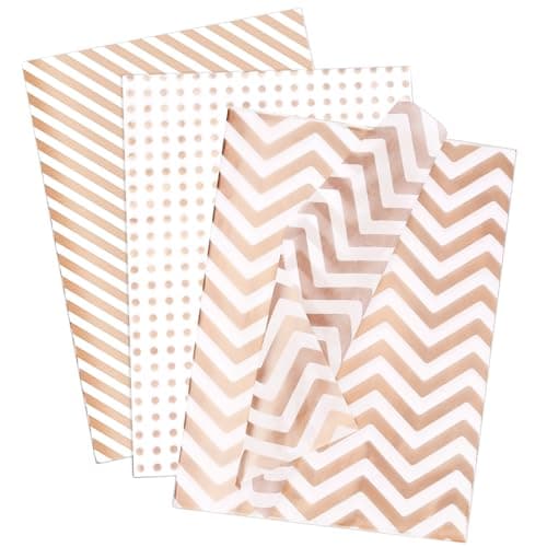 Larcenciel Tissue Paper Sheets, 30 Pcs Metallic Rose Gold Tissue Paper for Wrapping Gifts Gift Bags, Glitter Wavy Striped Tissue Wrapping Paper for Birthday, Wedding, Christmas, Valentines, 50 x 35 cm