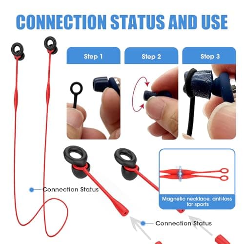 2Pcs Magnetic Silicone Earbud Strap, Anti-Lost Neck Lanyard with Modular Connection Tips, Sports Earphone Cord for Detachable Ear Tips, Sweatproof and Secure for Gym, Running, Travel (Red & Black) — view 4