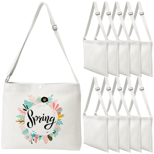 Shinylin 10 Pack Multi Purpose Reusable blank large Size Canvas Lightweight Crossbody Tote Handbags Shoulder Bag for Women Grocery Shopping Gift