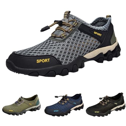Generisch Men's Summer Mesh Breathable Hiking Shoes Comfortable Hiking Shoes Outdoor Travel Shoes Fashion Casual Sports Shoes, gray, 11 UK — view 4