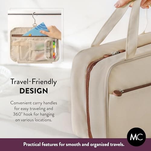 Kids Travel Organizer – Multi-Compartment, Water-Resistant Hanging Bag for Toys, Snacks, & Activities - Compact, Lightweight Design with Hook & Carry Handle - Perfect for Travel Use (Beige, Large) — view 5