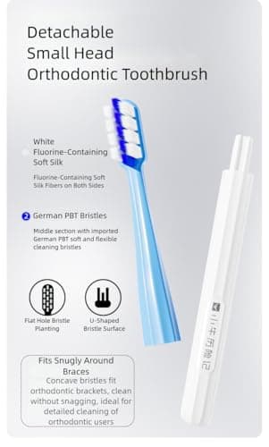 Vonmerie Orthodontic Travel Toothbrush Kit with Toothpaste, Compact Dental Care Set with Detachable Braces Brush & 2 Interdental Brushes for Aligner(Red) — view 4