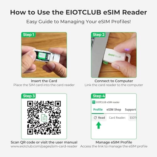 EIOTCLUB Card Reader – USB Tool for Writable Physical eSIM Cards, Compatible with EIOTCLUB, eSIM.me, 5ber, 9esim – Supports Profile Import via QR or Code – Windows/macOS Compatible — view 3
