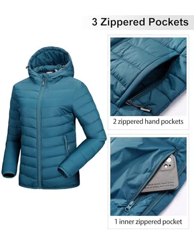 Outdoor Ventures Women's Winter Lightweight Puffer Jacket with Hood, Warm, Short, Packable, Quilted, Transitional, Padded Jacket for Ladies, Lined for Hiking, Travel Modern Blue XL — view 5