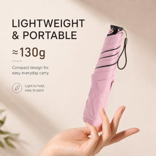 SCCGKP Mini Travel Umbrella Ultralight UPF 50+ UV Blocker Sun Protection Umbrella, Small Micro Travel Parasol Design for Women Handbag Size，Pink — view 5