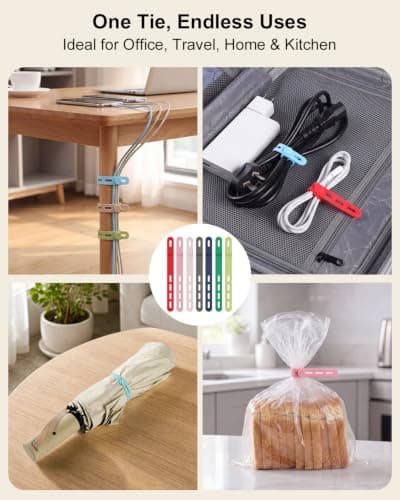 32Pcs Reusable Silicone Cable Ties, 16 Pastel & Classic Colours Wire Tidies with Button & Eyelet Design, 13cm Flexible Cord Management Straps for Headphone, USB Charger, Desk, and Travel Organiser — view 2