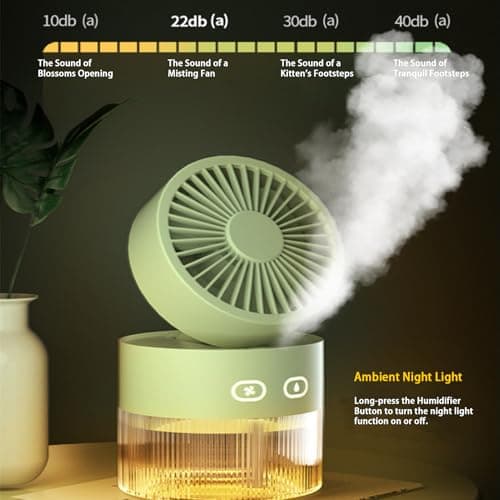 Portable Misting Fan with 3 Speeds & Night Light, 3-in-1 Mini Evaporative Air Cooler with 1800mAh Battery, Foldable Personal Desk Fan & Quiet Mister for Home, Office, Travel & Camping (Yellow) — view 4