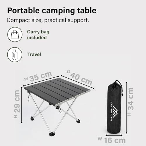 Vivo Technologies Lightweight Portable Camping Table,Outdoor Folding Table Compact Roll Up Tables Easy to Carry and Clean,Tent Table for Camping, Picnic, Hiking, BBQ Home Use 40x35x29cm (Small) — view 3