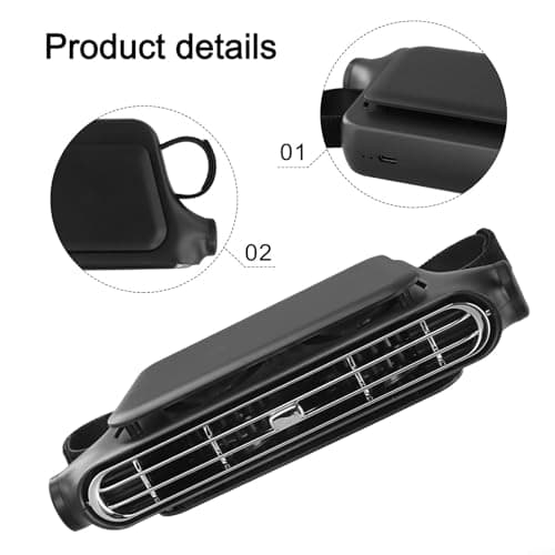 Feeshoppher Car Headrest Cooling Fan with 3 Speeds Adjustable Airflow, Silent Electric Neck Cooler for Vehicle Seat, Portable USB Powered Fan for Road Trip Camping Hiking, Black(Black) — view 6