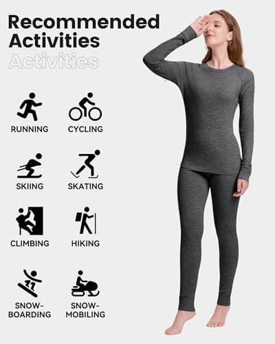 Women's 100% Merino Wool Thermals Base Layer Set (M,190-Heather Grey) — view 4