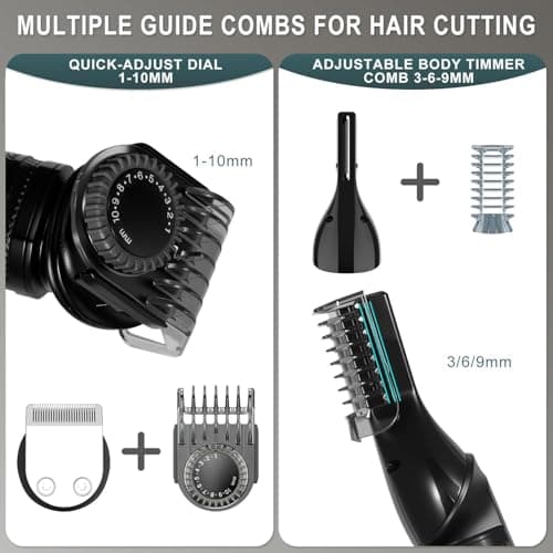 Hatteker 8-in-1 Professional Men's Grooming Kit Cordless Beard Trimmer Hair Clipper Zero Gapped T-Blade Electric Razor Nose Ear Body Trimmer IPX7 Waterproof, Precision Trimming for Bald Head/Oil Head — view 4