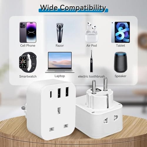 UK to European Plug Adapter with USB,UK to EU Euro Travel Adaptor with USB — view 6