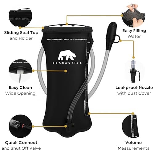 Bearactive Hydration Bladder, Water Bladder 2L for Running Backpack with BPA-Free TPU, Hydration Pack, Leak-Proof Water Pouch, No Plastic Smell – Hiking, Running, Cycling & Camping (Black, 2 Litre) — view 4