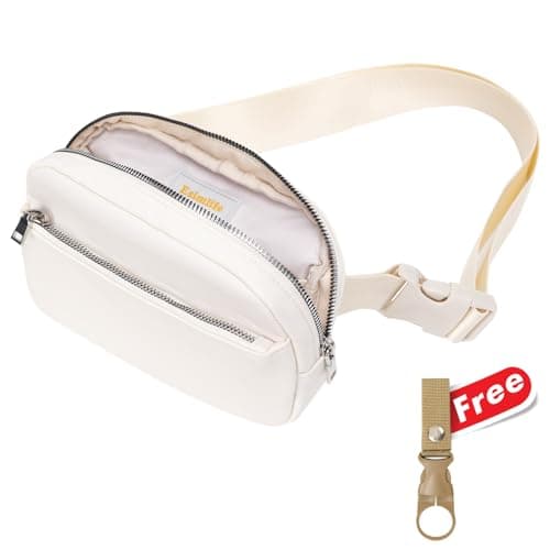 Waterproof Waist Bag 1.5L, Unisex Crossbody Fanny Pack with Adjustable Strap, Lightweight Nylon Belt Bag for Hiking, Running & Travel, Includes Free Water Bottle Holder (Cream White)