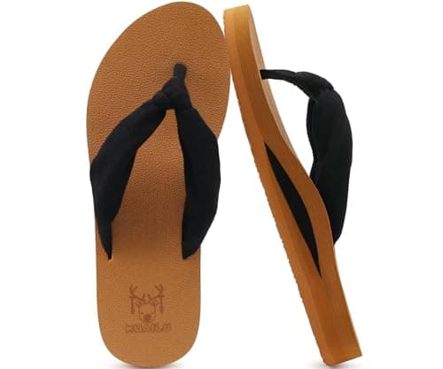 KuaiLu Flip Flops Women Fabric Support Sandals Beach Thong Black Khaki 5