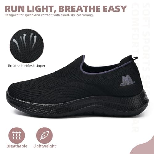 Women's Slip-On Walking Shoes Mesh Breathable Lightweight Casual Sneakers for Daily Gym Running Training Shoes (Black, Adult, Women, 5.5, Numeric, UK Footwear Size System, Medium) — view 6