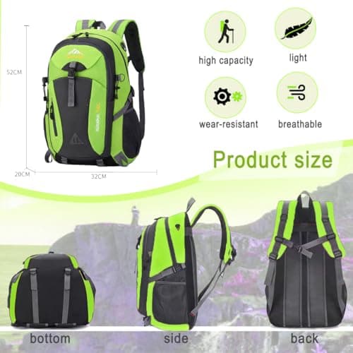 Nircho 40L Hiking Backpack Lightweight Breathable Trekking Rucksack for Men Women, Durable Water Resistant Travel Bag for Skiing Camping Climbing Cycling Trekking Mountaineer Outdoor Sports (Green) — view 3