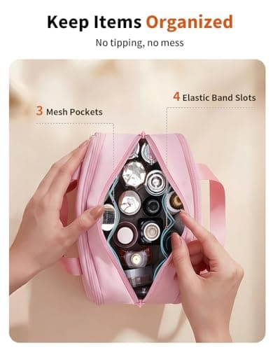 ECOHUB Large Toiletry Bag for Women, Recycled Water-Resistant Wash Bag with Wide-Open, Makeup Cosmetic Organizer for Toiletries Accessories, Saving Bag for Full-Sized Container, Blush Pink — view 3