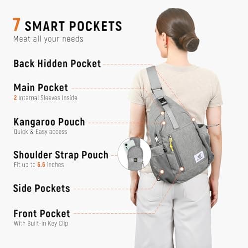 SKYSPER Sling Bag Anti-Theft Crossbody Bag RFID Travel Cross Body Shoulder Sling Backpack(Gray) — view 3