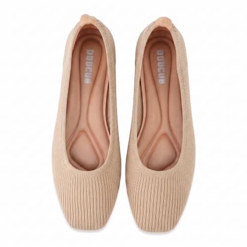 DUUCUB Women's Flats Shoes Women Comfortable Dress Shoes Squared Toe Flats Ballet Mesh Knit Flat Dressy Slip on Business Casual Shoes for Women Beige Size 7