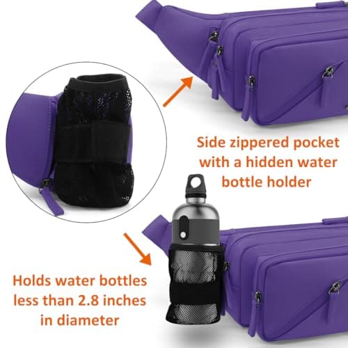 REETEE Bum Bag Fanny Pack Men Women Water Resistant Waist Packs Sports Waist Bag with Bottle Holder, Walking Waist Pack Bumbag with Adjustable Belt for Running Travel Cycling Outdoor Sport (Purple) — view 2