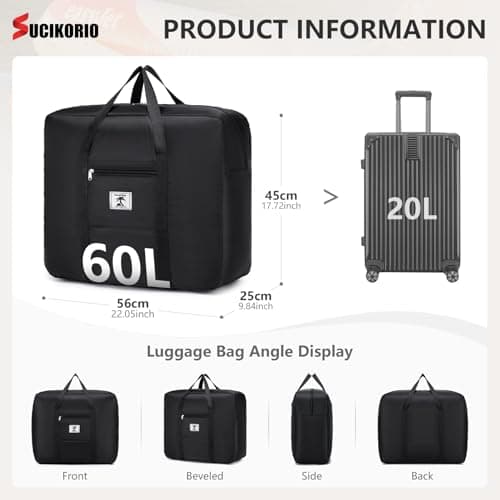 SUCIKORIO 56x45x25cm Jet 2 New easyJet Large Cabin Bags Underseat, 63L Waterproof Travel Duffle Bag Foldable Hand Luggage Bags Cabin Size Hospital Weekend Carry On Airport Bag for Planes, Men, Women — view 3