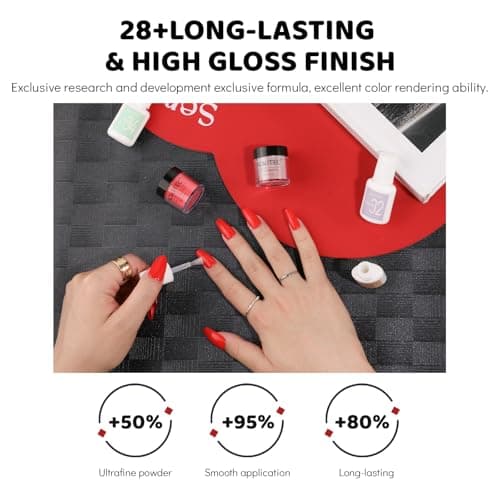 Aokitec Dip Powder Nail Kit - Red & Glitter Nail Powder with Dip Base & Top Activator Brush Saver, Dipping Acrylic Nail Kit Nail Dip Powder Starter Kit for Nail Art, Nail Set Gift for Women — view 4