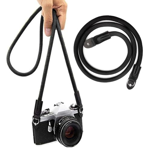 Dazvyn Professional Camera Strap, 100cm Heavy Duty Rope Camera Neck Strap for DSLR, Mirrorless & Micro Single, High Strength Nylon Rope with Premium Leather, Retro Style (Black)