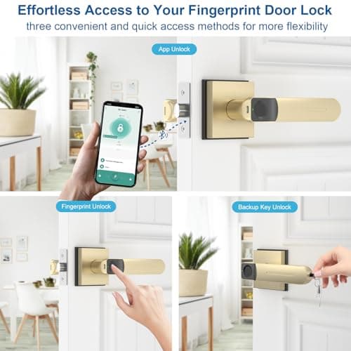 Gavdhe Fingerprint Door Lock & Biometric Door Knob with App – 3-in-1 Keyless Entry Smart Door Lock with Auto-Lock & Interior Lockable, Secure Your Home, Office, Bedroom & Apartment Gold — view 3