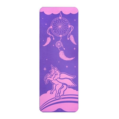 Myga Silk Print Kids Yoga Mat - Non-Slip for Childrens Fitness & Mindfulness - Lightweight, Non-Toxic & Easy Clean Play Mat for Girls & Boys - Unicorn Dreamcatcher — view 2