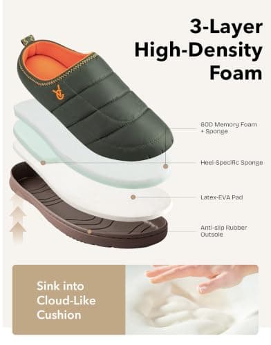 VeraCosy Mens Quilted Slip On slippers with Anti Outsole Olive,6-7 UK — view 6
