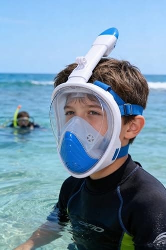 Snorkel Mask for Kids,Full Face Diving Mask Anti-Fog, Anti-Leak 180°view Design, Snorkeling Mask Set for Kids Girls Boys- Sports Camera Compatible(Blue XS) — view 2