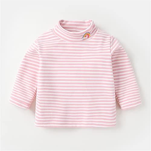 Toddler Baby Girls Boys Striped Long Sleeve Mock Turtleneck Cotton T-Shirt Fall Winter Thermal Underwear for Kids Cute Basic Cotton Pullover Clothes (Pink, 6-12 Months) — view 2